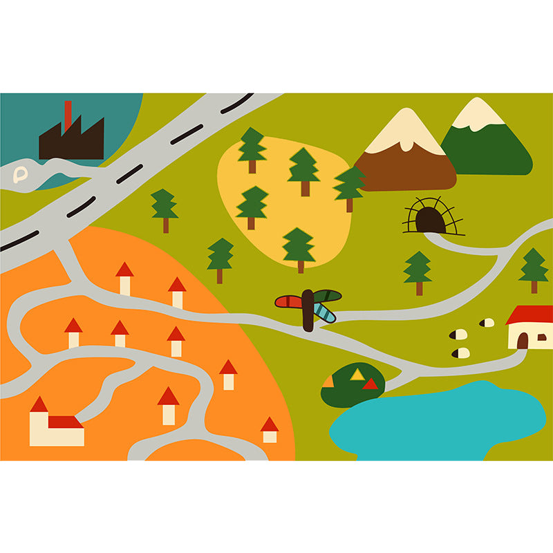 Vivolux | Kinderkarten Muster Teppich Grün Polyester Teppich Waschbar Tierfreundlich Rutschfester Bereichsteppich für das Kinderzimmer