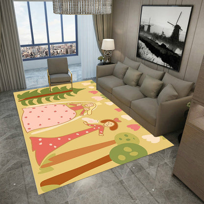 Vivolux | Kinderen Plant Patroon Tapijt Groen en Blauw Polyester Tapijt Wasbaar Huisdiervriendelijk Antislip Vloerkleed voor de Kinderkamer