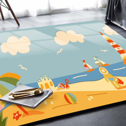 Vivolux | Kinderen Plant Patroon Tapijt Groen en Blauw Polyester Tapijt Wasbaar Huisdiervriendelijk Antislip Vloerkleed voor de Kinderkamer