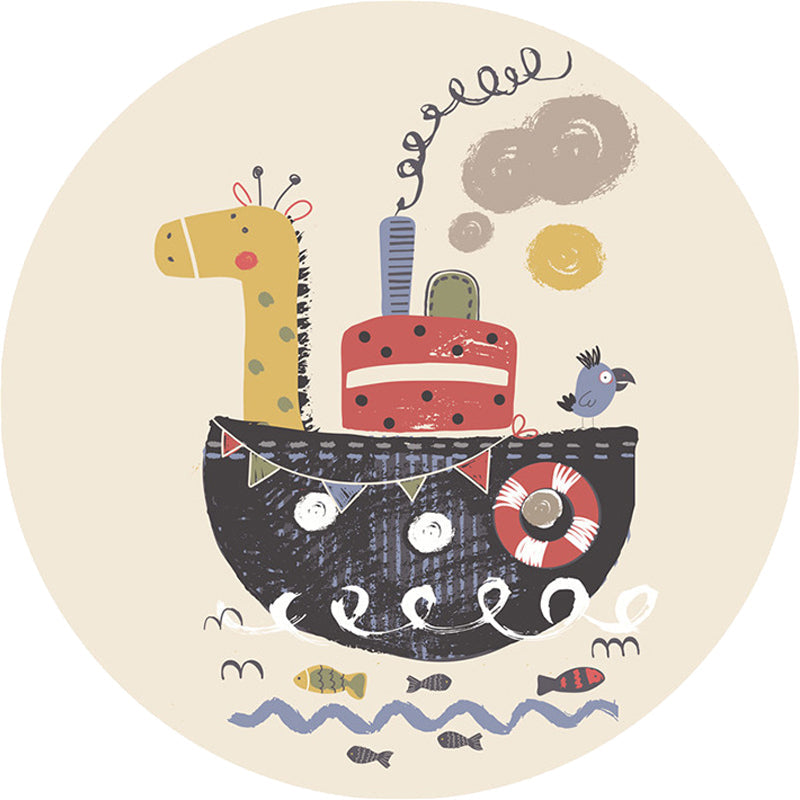 Vivolux | Kinder-Schiff-Muster-Teppich Beige und Orange Polyester Teppich Waschbar Haustierfreundlicher Rutschfester Teppich für das Kinderzimmer