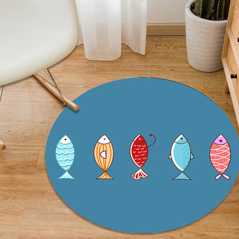 Vivolux | Bunter Cartoon Tiermuster Teppich mit Fischen Multicolor Kinderteppich Polyester Waschbar Haustierfreundlicher Antirutsch-Teppich für das Kinderzimmer