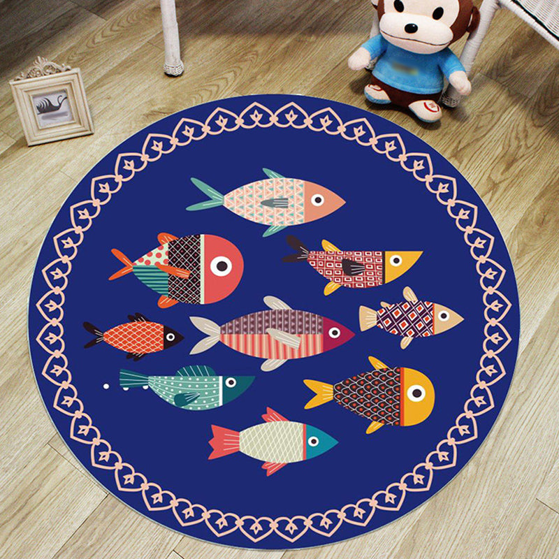 Vivolux | Bunter Cartoon Tiermuster Teppich mit Fischen Multicolor Kinderteppich Polyester Waschbar Haustierfreundlicher Antirutsch-Teppich für das Kinderzimmer
