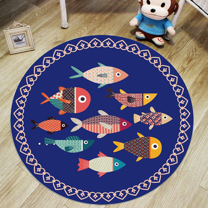 Vivolux | Bunter Cartoon Tiermuster Teppich mit Fischen Multicolor Kinderteppich Polyester Waschbar Haustierfreundlicher Antirutsch-Teppich für das Kinderzimmer