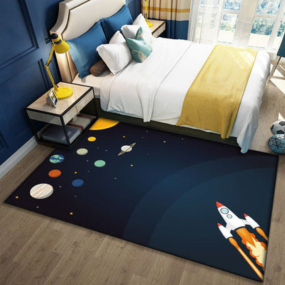 Vivolux | Stylish Outer Space pattern rug blue and black children's rug polyester washable pet-friendly anti-slip rug for children's room