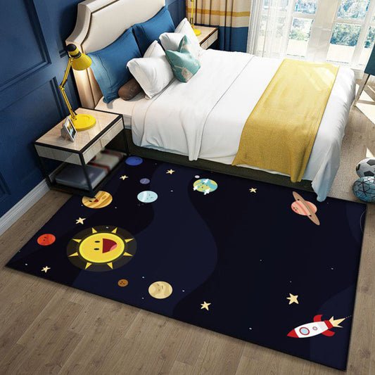 Vivolux | Stylish Outer Space pattern rug blue and black children's rug polyester washable pet-friendly anti-slip rug for children's room