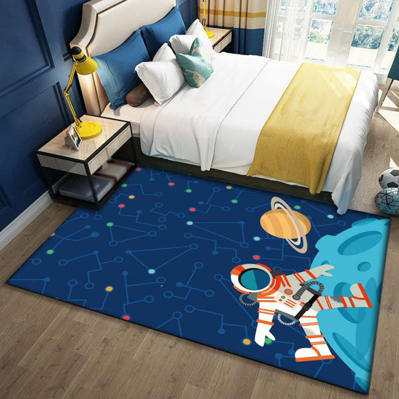 Vivolux | Stylish Outer Space pattern rug blue and black children's rug polyester washable pet-friendly anti-slip rug for children's room