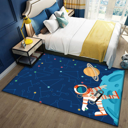 Vivolux | Stylish Outer Space pattern rug blue and black children's rug polyester washable pet-friendly anti-slip rug for children's room