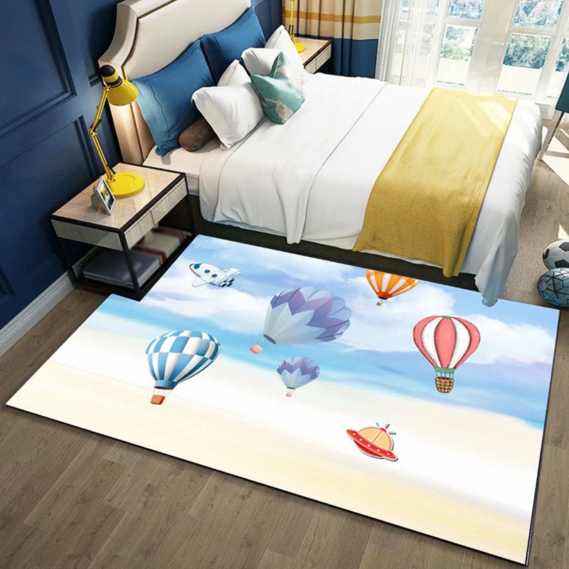 Vivolux | Zwart en Blauw Kids Tapijt Polyester Ruimte en Strand Patroon Tapijt Huisdier Vriendelijk Wasbaar Antislip Ondersteuning Vloerkleed voor Decoratie