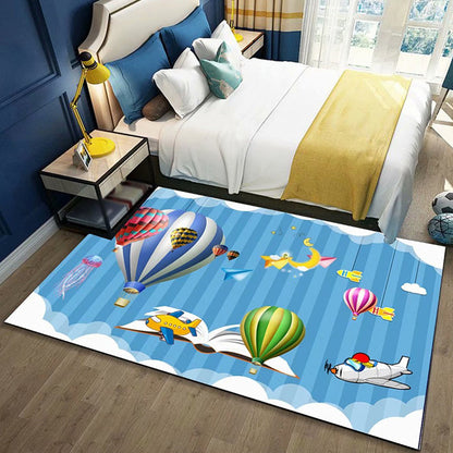 Vivolux | Zwart en Blauw Kids Tapijt Polyester Ruimte en Strand Patroon Tapijt Huisdier Vriendelijk Wasbaar Antislip Ondersteuning Vloerkleed voor Decoratie