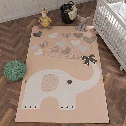 Vivolux | Grau und Orange Kinderteppich Polyester Cartoon Tiermuster Teppich Haustierfreundlich Waschbar Antirutsch-Unterlage Teppich zur Dekoration