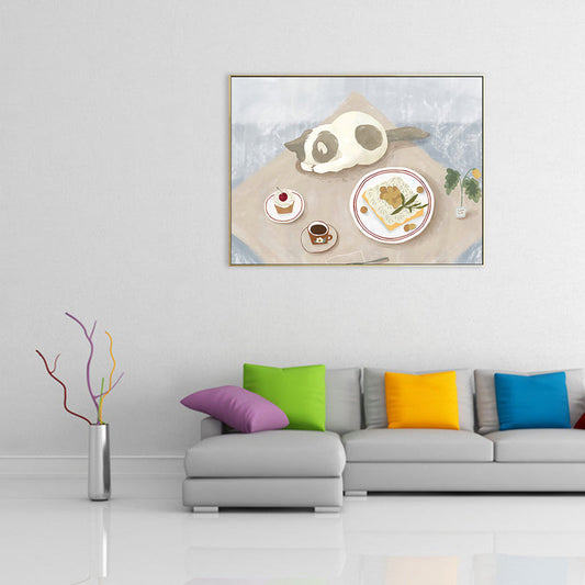 Vivolux | Pastel kleur Cartoon Kat Schilderij Textuur Hedendaagse Stijl Eetkamer Wandkunst