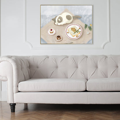 Vivolux | Pastel kleur Cartoon Kat Schilderij Textuur Hedendaagse Stijl Eetkamer Wandkunst