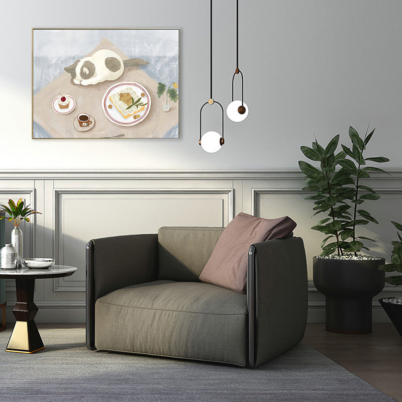 Vivolux | Pastel kleur Cartoon Kat Schilderij Textuur Hedendaagse Stijl Eetkamer Wandkunst