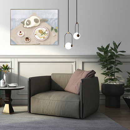 Vivolux | Pastel kleur Cartoon Kat Schilderij Textuur Hedendaagse Stijl Eetkamer Wandkunst