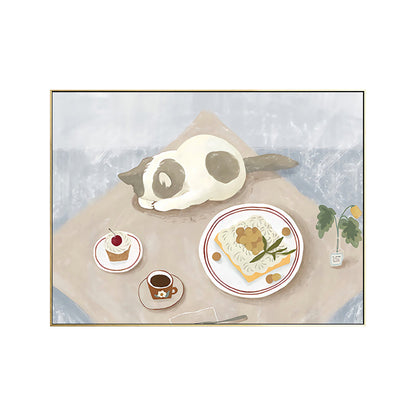 Vivolux | Pastel kleur Cartoon Kat Schilderij Textuur Hedendaagse Stijl Eetkamer Wandkunst