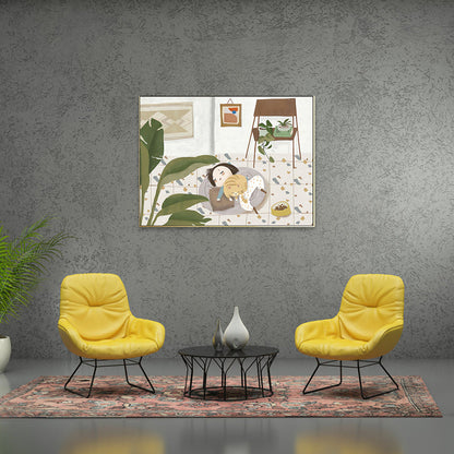 Vivolux | Pastel kleur Cartoon Kat Schilderij Textuur Hedendaagse Stijl Eetkamer Wandkunst