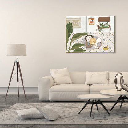 Vivolux | Pastel kleur Cartoon Kat Schilderij Textuur Hedendaagse Stijl Eetkamer Wandkunst