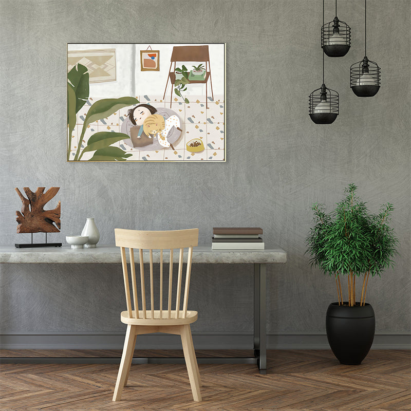 Vivolux | Pastel kleur Cartoon Kat Schilderij Textuur Hedendaagse Stijl Eetkamer Wandkunst