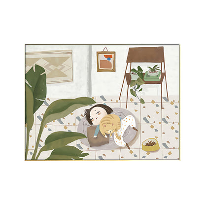 Vivolux | Pastel kleur Cartoon Kat Schilderij Textuur Hedendaagse Stijl Eetkamer Wandkunst
