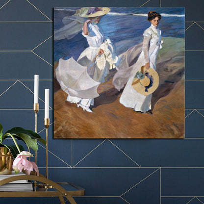 Vivolux | Impressionismus Küstenmädchen Kunstdruck Leinwand Helle Farbe Ölgemälde Wanddeko