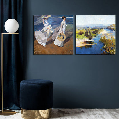 Vivolux | Impressionismus Küstenmädchen Kunstdruck Leinwand Helle Farbe Ölgemälde Wanddeko