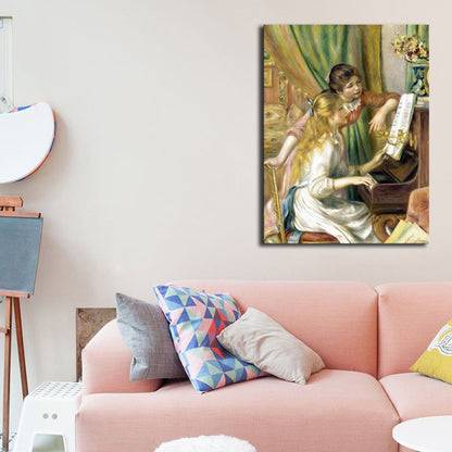 Vivolux | Leinwand Texturiert Kunstdruck Impressionismus Stil Klavier und Mädchen Gemälde, Mehrere Größen