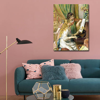 Vivolux | Leinwand Texturiert Kunstdruck Impressionismus Stil Klavier und Mädchen Gemälde, Mehrere Größen