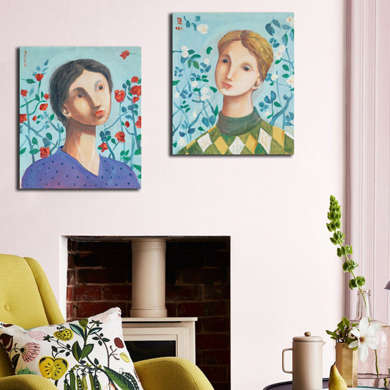 Vivolux | Figurenmuster Wanddekoration Abstrakter Expressionismus Leinwand Texturierte Kunstdruck in sanften Farben