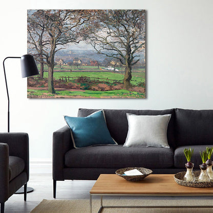 Vivolux | Leinwand Texturiertes Kunstdruck Impressionismus Schlichte Dorf Landschaft Gemälde, Mehrere Größen