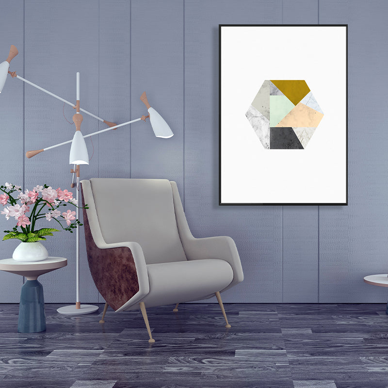 Vivolux | Weißes Fantasie Geometrie Muster Leinwand Texturiert Zeitgenössischer Stil Badezimmer Malerei