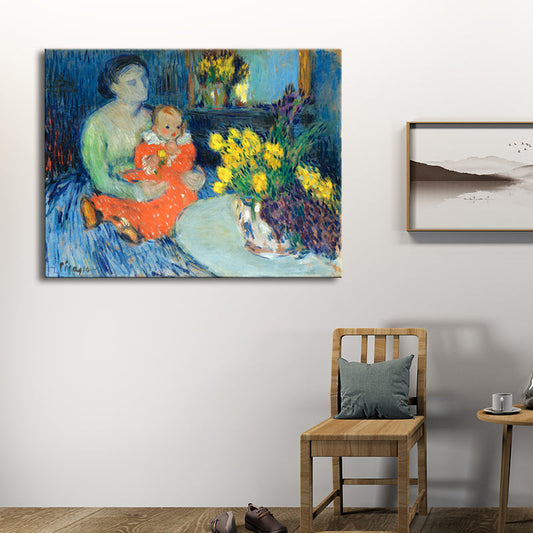 Vivolux | Kinder und Frauen Malerei im blauen Impressionismus Stil Wandkunst Dekor für Esszimmer
