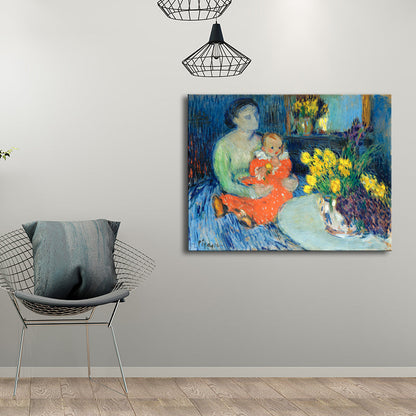 Vivolux | Kinder und Frauen Malerei im blauen Impressionismus Stil Wandkunst Dekor für Esszimmer
