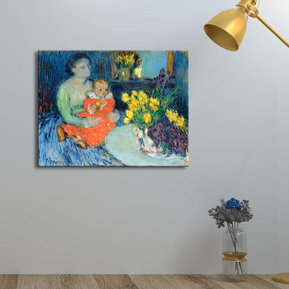 Vivolux | Kinder und Frauen Malerei im blauen Impressionismus Stil Wandkunst Dekor für Esszimmer
