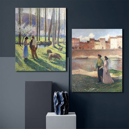 Vivolux | Texturiertes Ausflugspaar Kunstdruck Impressionismus Leinwand Wandkunst Dekor, mehrere Größen