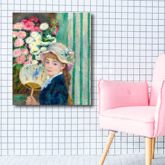 Vivolux | Texturiertes Dienstmädchen und Blumen Malerei Leinwand Impressionismus Stil Wanddruck für Spielzimmer
