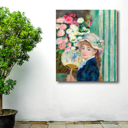 Vivolux | Texturiertes Dienstmädchen und Blumen Malerei Leinwand Impressionismus Stil Wanddruck für Spielzimmer