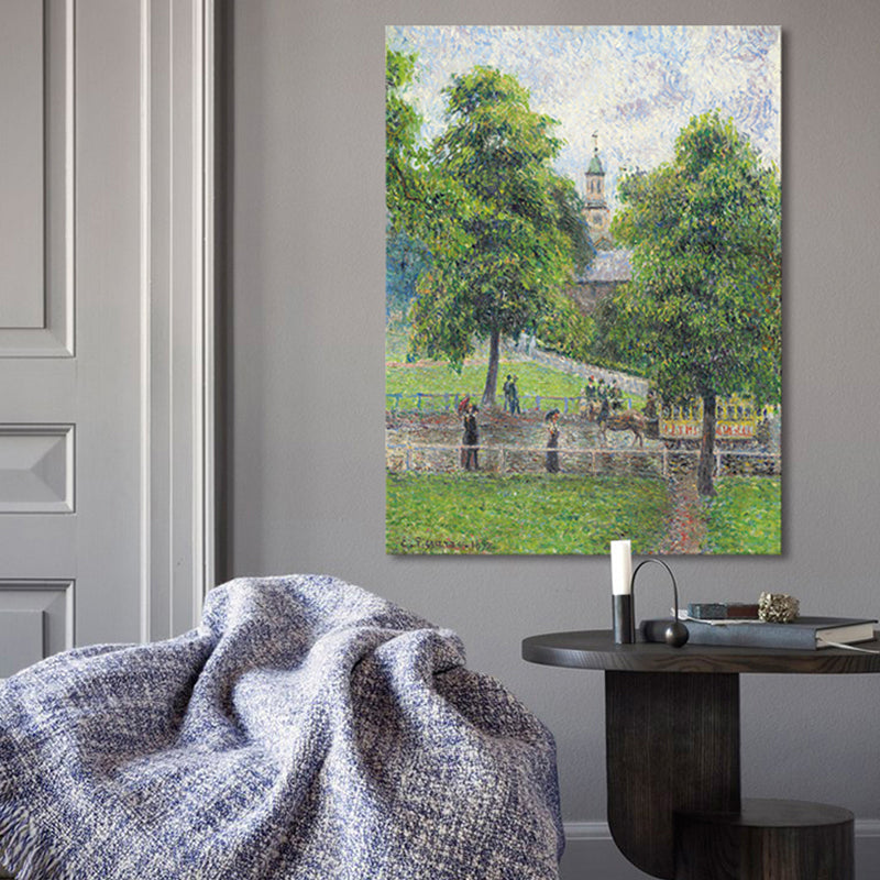 Vivolux | Einfache Pferderanch Landschaftsgemälde in Grün Impressionismus Wanddekoration für das Esszimmer