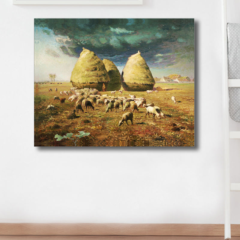 Vivolux | Impressionismus hütende Aussicht Leinwand in Pastellfarbe texturiertes Gemälde für das Spielzimmer