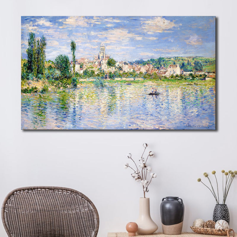 Vivolux | Helle Farbige Riverside View Leinwand Impressionismus Texturierte Wandkunst Druck für das Wohnzimmer