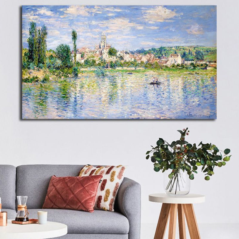 Vivolux | Helle Farbige Riverside View Leinwand Impressionismus Texturierte Wandkunst Druck für das Wohnzimmer