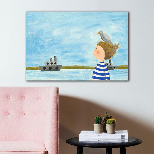 Vivolux | Texturiertes Mädchen und Meer Malerei Zeitgenössische Kunst Leinwand Wanddekoration, verschiedene Größen