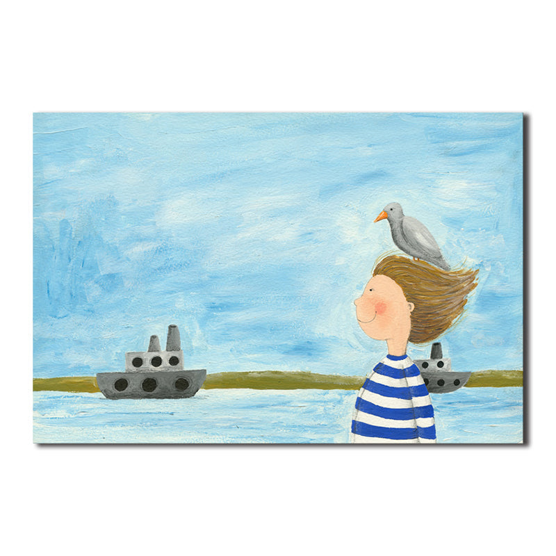 Vivolux | Texturiertes Mädchen und Meer Malerei Zeitgenössische Kunst Leinwand Wanddekoration, verschiedene Größen