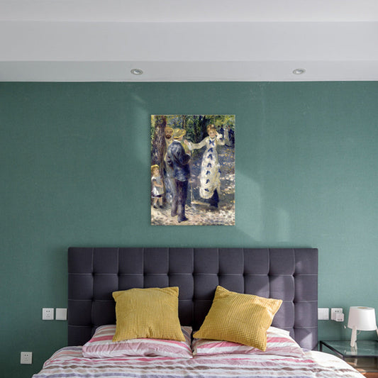 Vivolux | Blaue Familien-Picknick-Sicht-Leinwand-texturierte Wandkunst-Druck für das Schlafzimmer, mehrere Größen