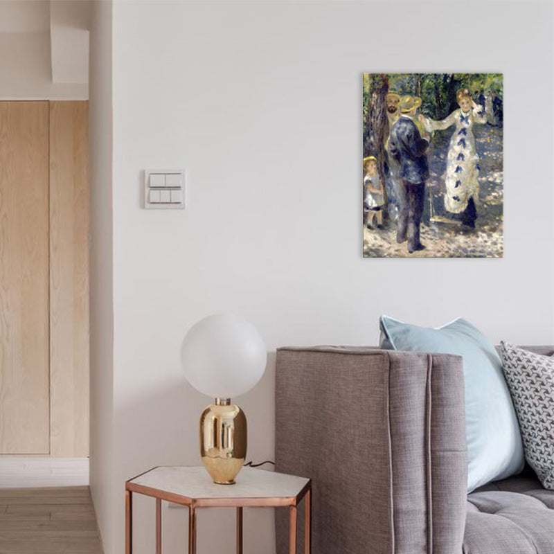 Vivolux | Blaue Familien-Picknick-Sicht-Leinwand-texturierte Wandkunst-Druck für das Schlafzimmer, mehrere Größen