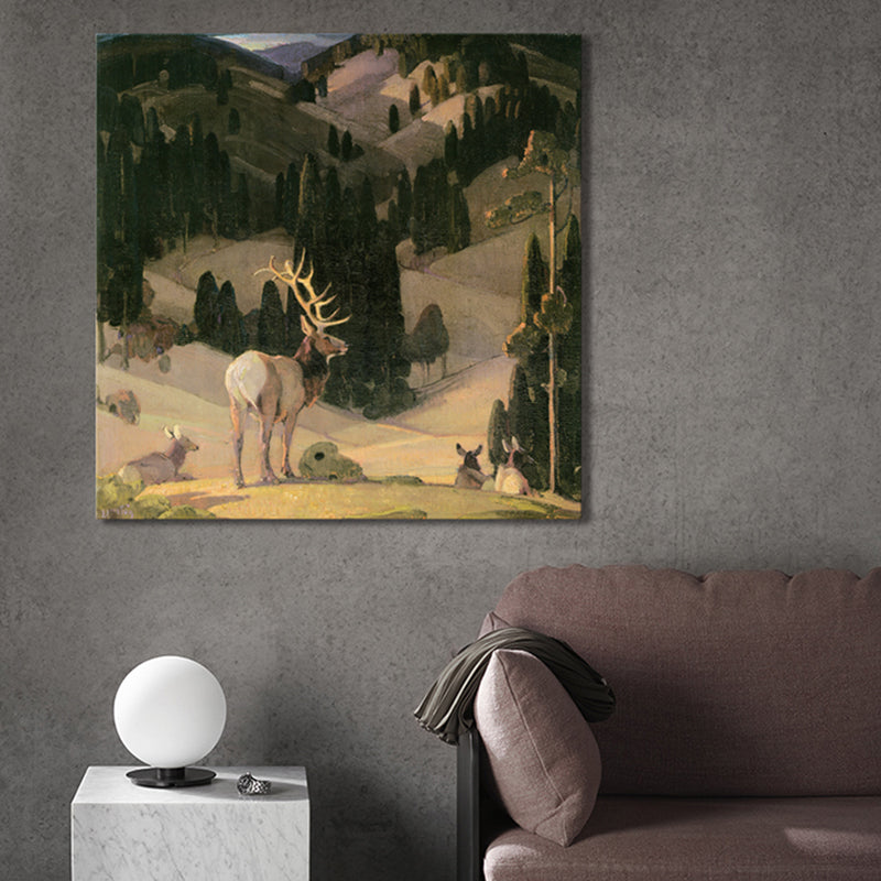 Vivolux | Braunes Feld Elch Gemälde Texturiert Impressionistischer Stil Esszimmer Wanddekoration