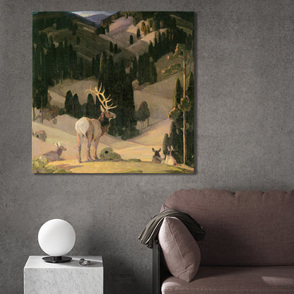 Vivolux | Braunes Feld Elch Gemälde Texturiert Impressionistischer Stil Esszimmer Wanddekoration