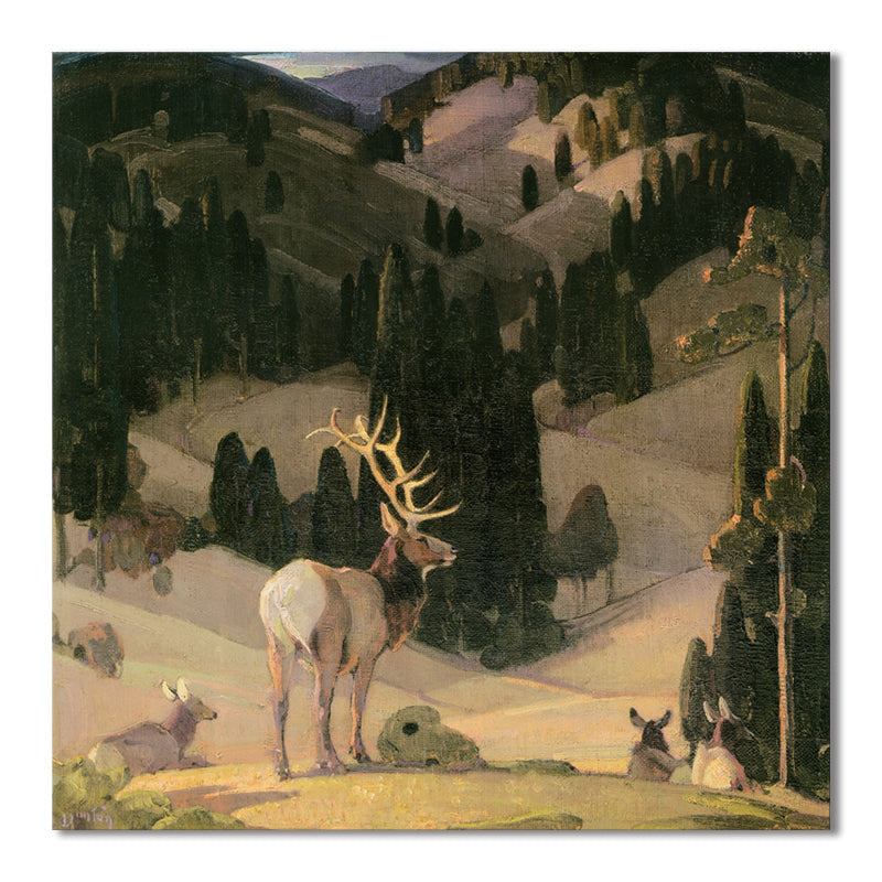 Vivolux | Braunes Feld Elch Gemälde Texturiert Impressionistischer Stil Esszimmer Wanddekoration