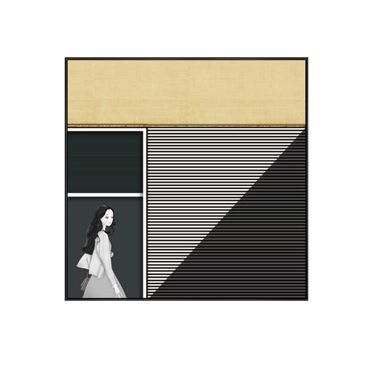 Vivolux | Walking Young Girl Wanddekor in Schwarz zeitgenössischem Stil Leinwand für das Wohnzimmer