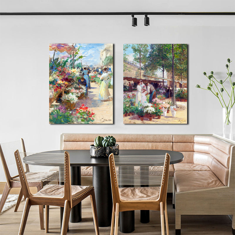 Vivolux | Blumenmarkt Szenen Kunstdruck Impressionismus Leinwand Wanddekoration, Mehrere Größenoptionen