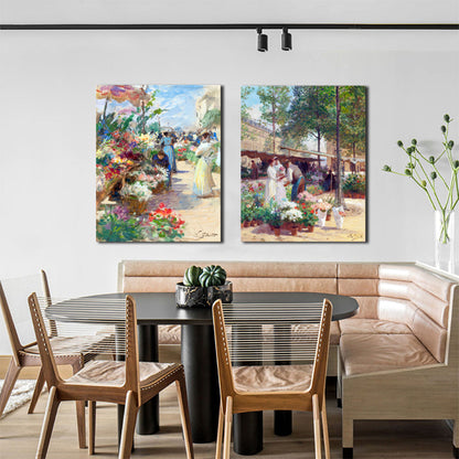 Vivolux | Blumenmarkt Szenen Kunstdruck Impressionismus Leinwand Wanddekoration, Mehrere Größenoptionen
